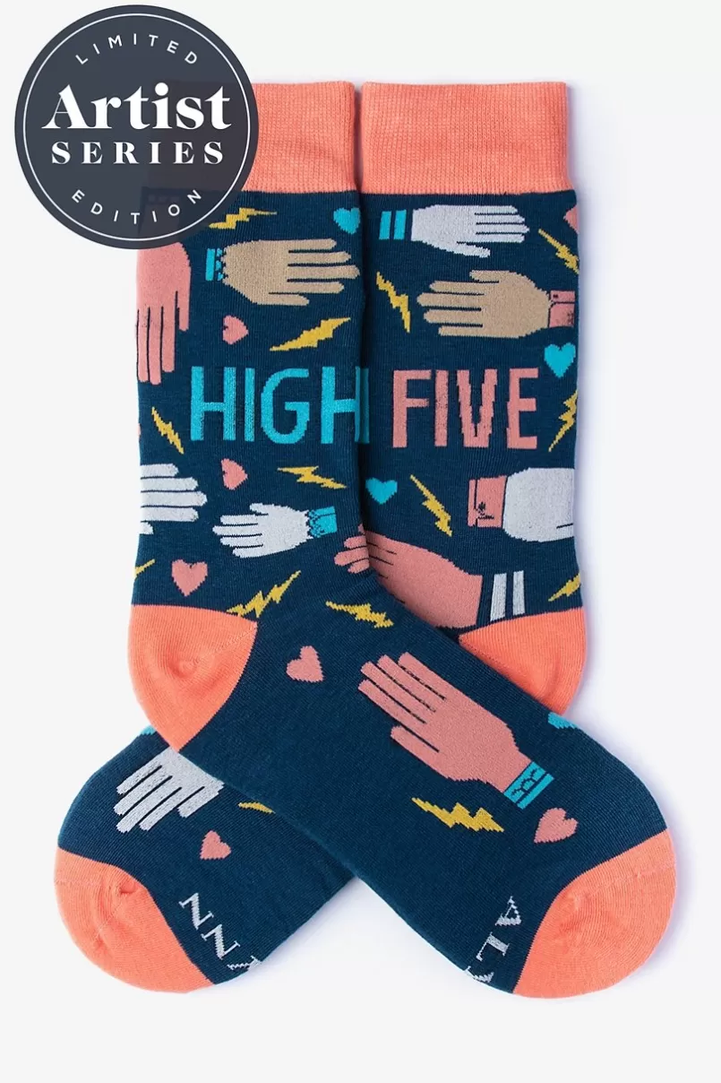 Ties Alynn® X Lisa Congdon High Five Coral Women's Sock New