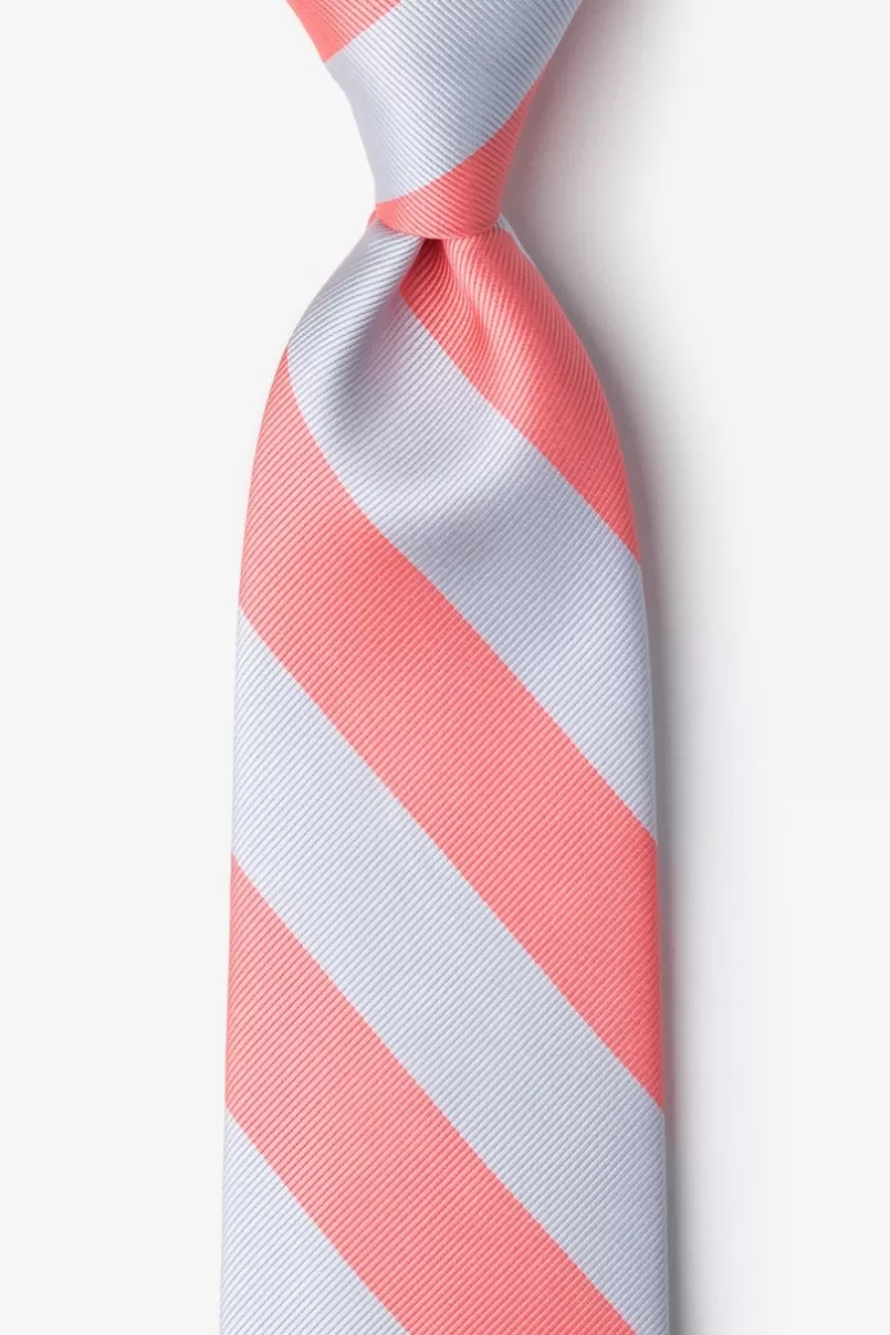 Ties Coral & Silver Stripe Extra Long Tie Flash Sale
