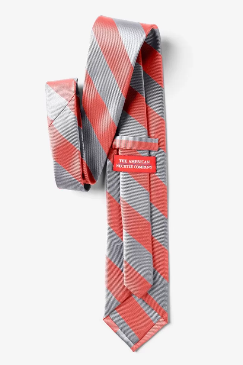 Ties Coral & Silver Stripe Extra Long Tie Flash Sale