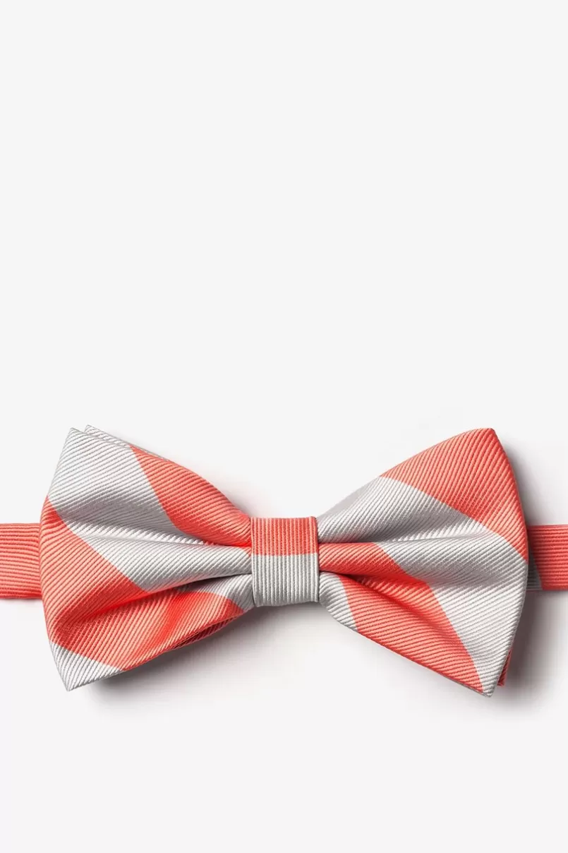 Ties Coral & Silver Stripe Pre-Tied Bow Tie Coral&Silver Cheap