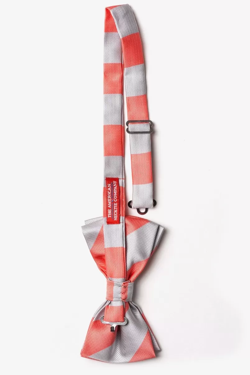 Ties Coral & Silver Stripe Pre-Tied Bow Tie Coral&Silver Cheap
