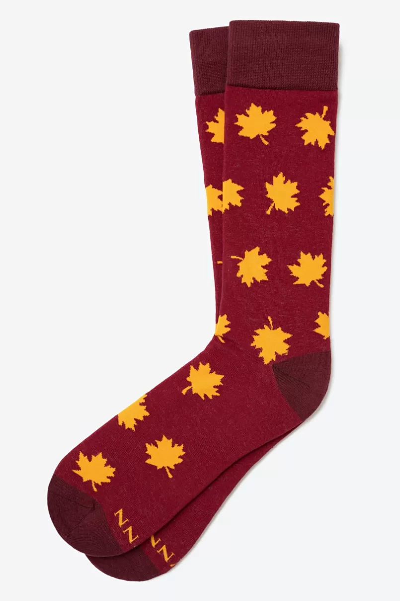 Ties Just Be Leaf Burgundy Sock Discount